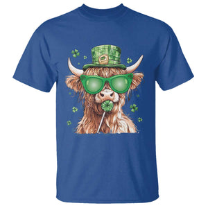 Funny St Patrick's Day Highland Cow Shamrock T Shirt TS11 Royal Blue Print Your Wear