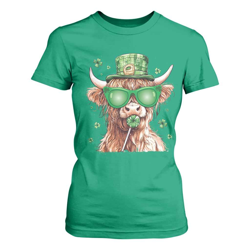 Funny St Patrick's Day Highland Cow Shamrock T Shirt For Women TS11 Irish Green Print Your Wear