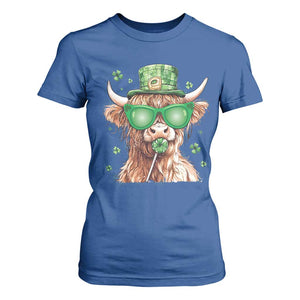 Funny St Patrick's Day Highland Cow Shamrock T Shirt For Women TS11 Royal Blue Print Your Wear