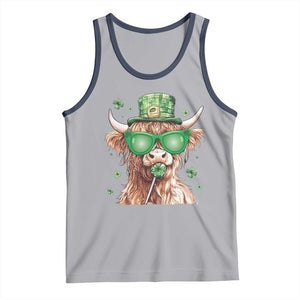 Funny St Patrick's Day Highland Cow Shamrock Tank Top TS11 Athletic Heather Navy Print Your Wear