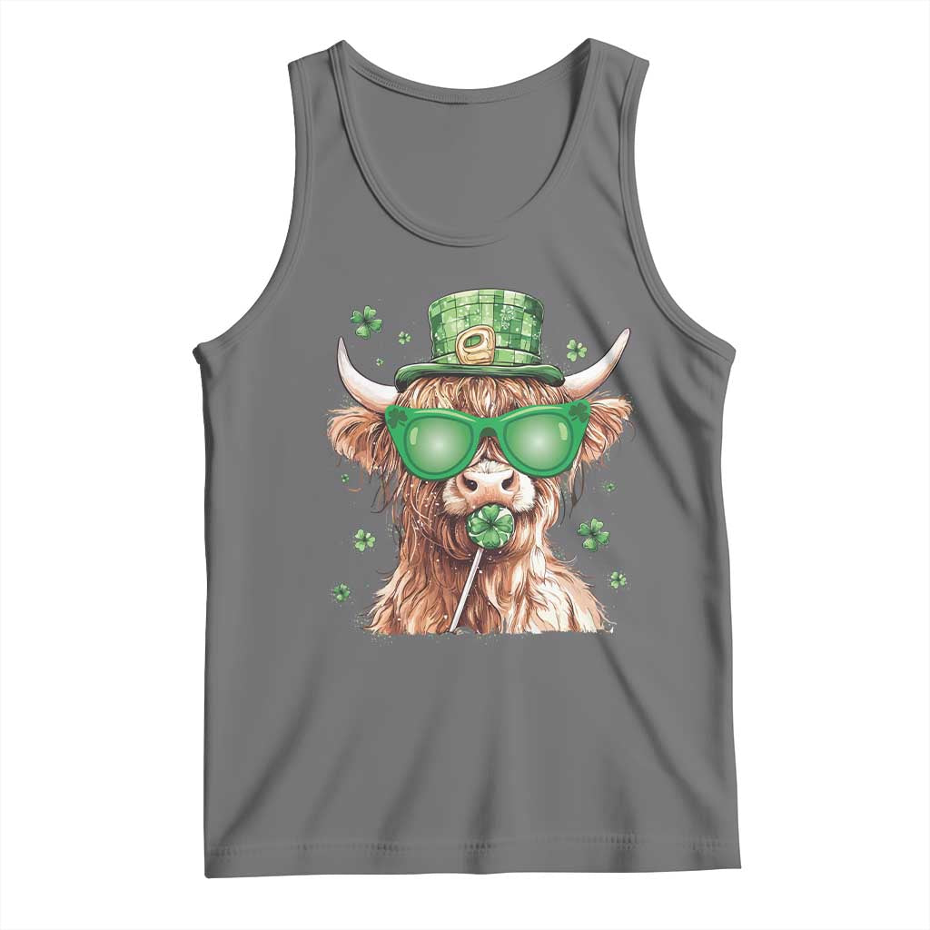 Funny St Patrick's Day Highland Cow Shamrock Tank Top TS11 Black Heather Print Your Wear