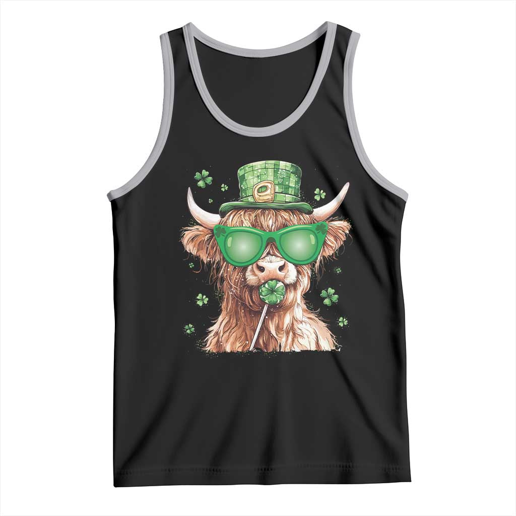 Funny St Patrick's Day Highland Cow Shamrock Tank Top TS11 Black Athletic Heather Print Your Wear