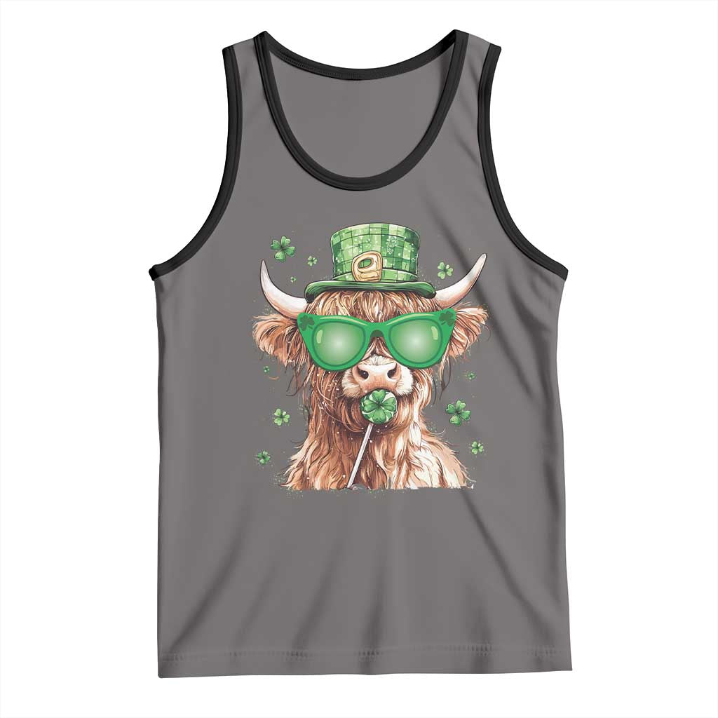 Funny St Patrick's Day Highland Cow Shamrock Tank Top TS11 Deep Heather Black Print Your Wear