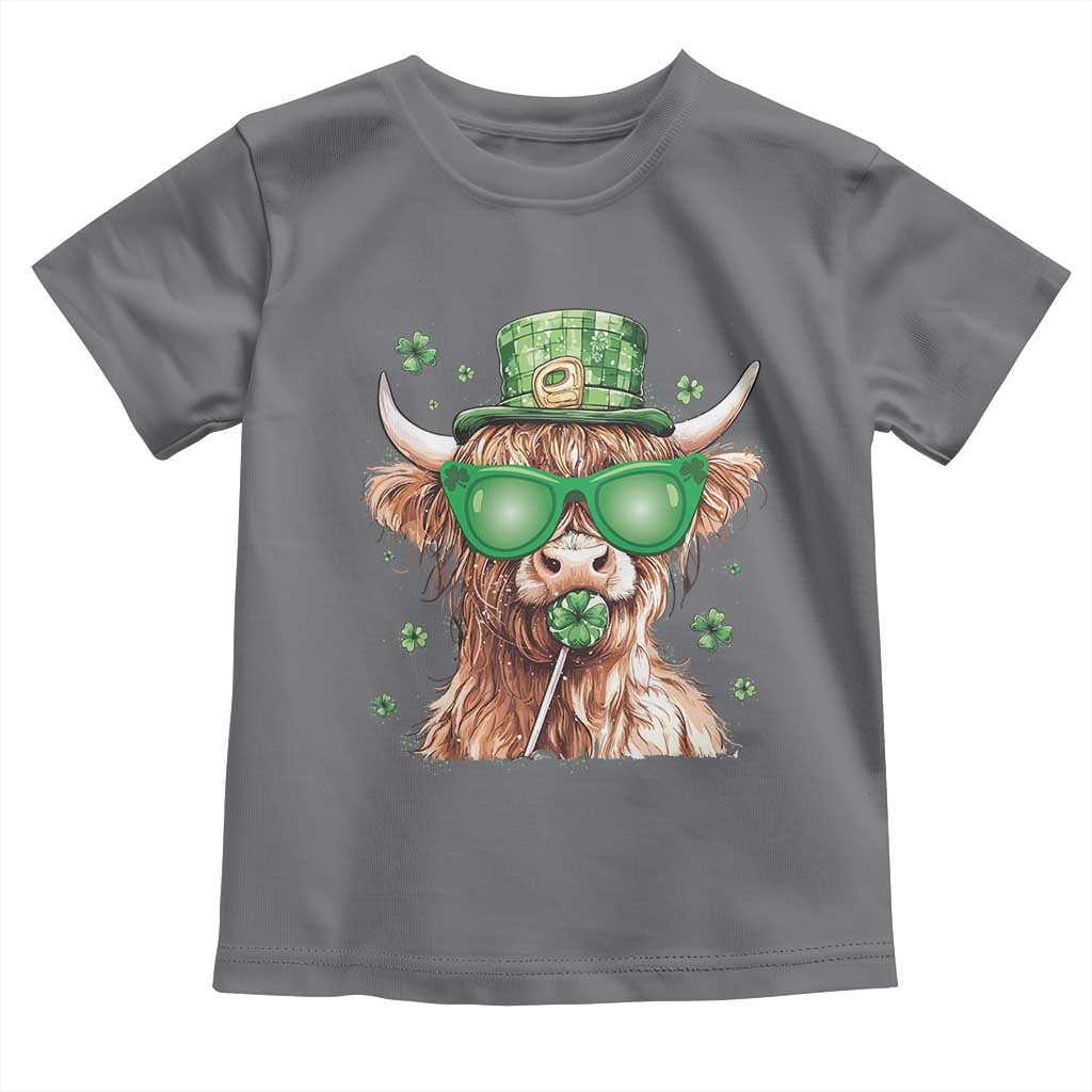 Funny St Patrick's Day Highland Cow Shamrock Toddler T Shirt TS11 Charcoal Print Your Wear