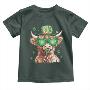 Funny St Patrick's Day Highland Cow Shamrock Toddler T Shirt TS11 Dark Forest Green Print Your Wear