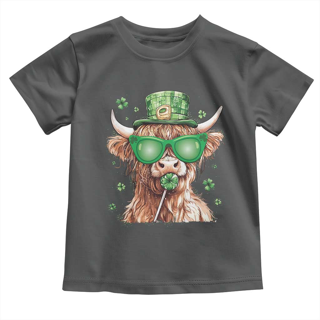 Funny St Patrick's Day Highland Cow Shamrock Toddler T Shirt TS11 Dark Heather Print Your Wear