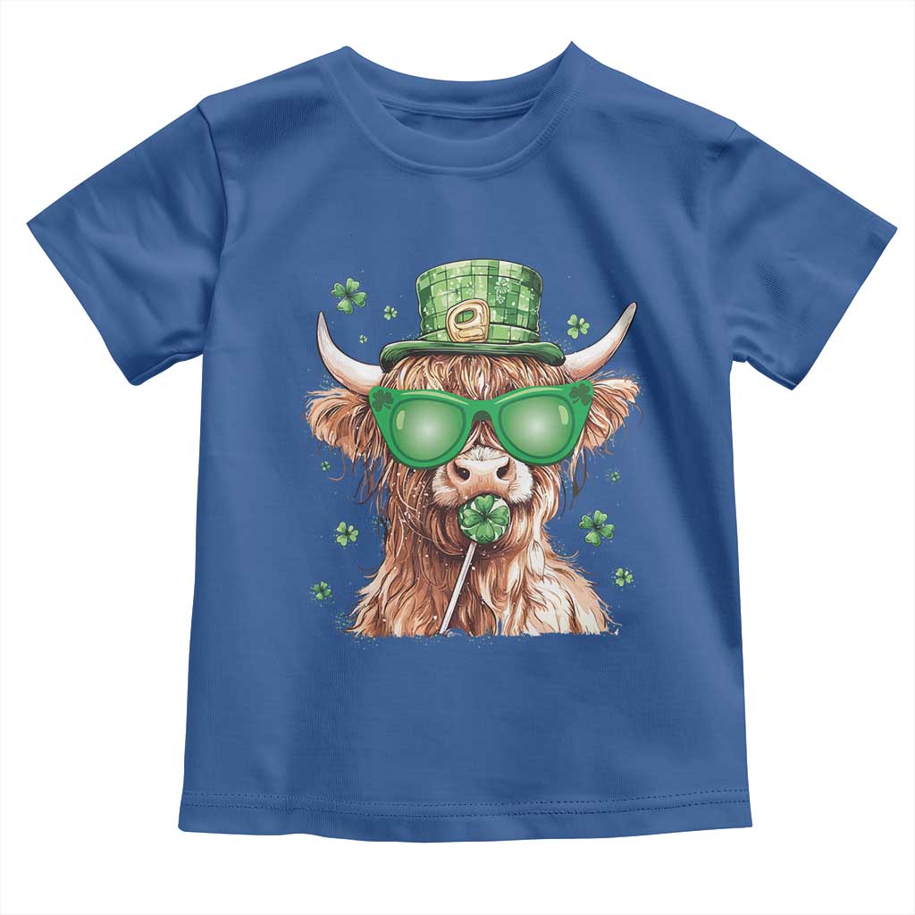 Funny St Patrick's Day Highland Cow Shamrock Toddler T Shirt TS11 Royal Blue Print Your Wear