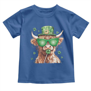 Funny St Patrick's Day Highland Cow Shamrock Toddler T Shirt TS11 Royal Blue Print Your Wear