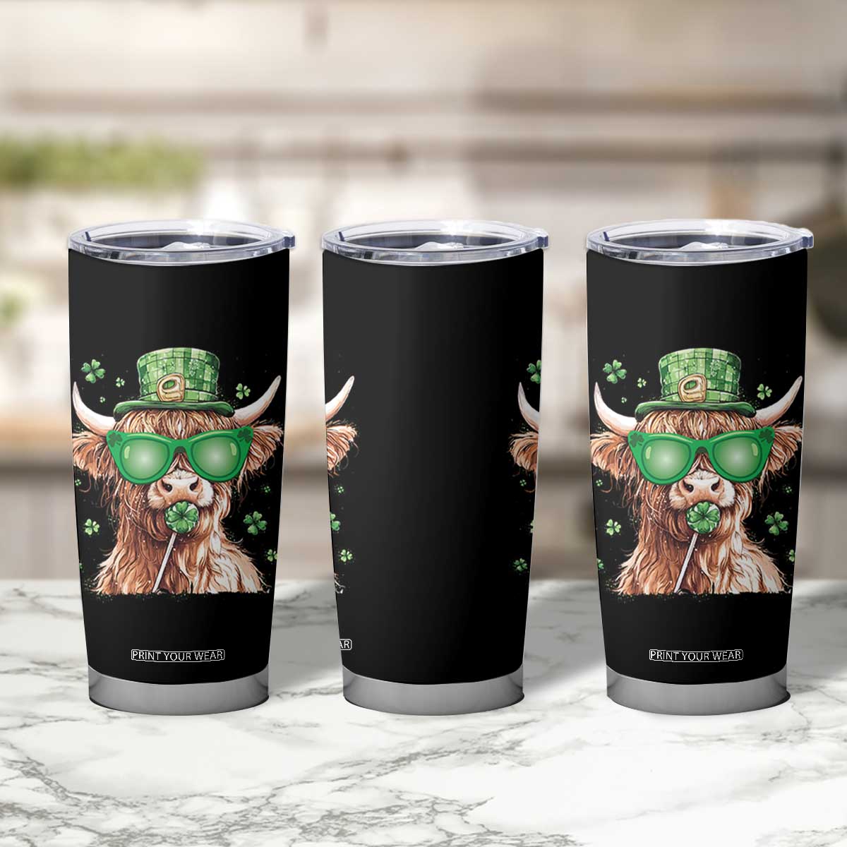 Funny St Patrick's Day Highland Cow Shamrock Tumbler Cup TS11 Print Your Wear