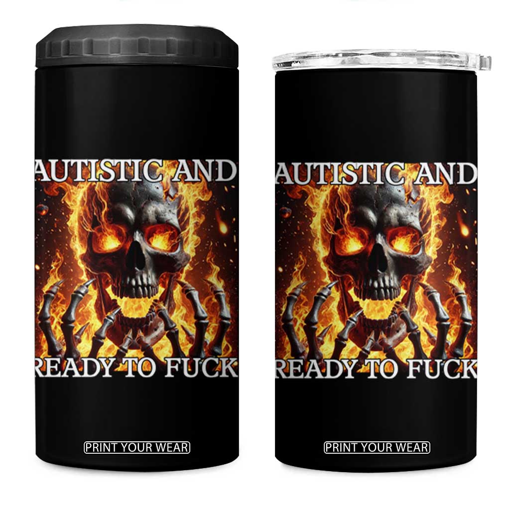Funny Autistic Fire Skeleton 4 in 1 Can Cooler Tumbler Autism Humor Joke TS11 One Size: 16 oz Black Print Your Wear