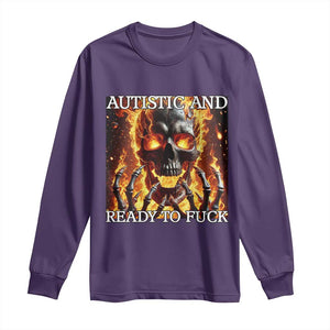 Funny Autistic Fire Skeleton Long Sleeve Shirt Autism Humor Joke TS11 Purple Print Your Wear