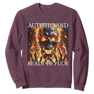 Funny Autistic Fire Skeleton Sweatshirt Autism Humor Joke TS11 Maroon Print Your Wear