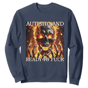 Funny Autistic Fire Skeleton Sweatshirt Autism Humor Joke TS11 Navy Print Your Wear