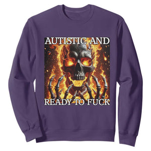 Funny Autistic Fire Skeleton Sweatshirt Autism Humor Joke TS11 Purple Print Your Wear