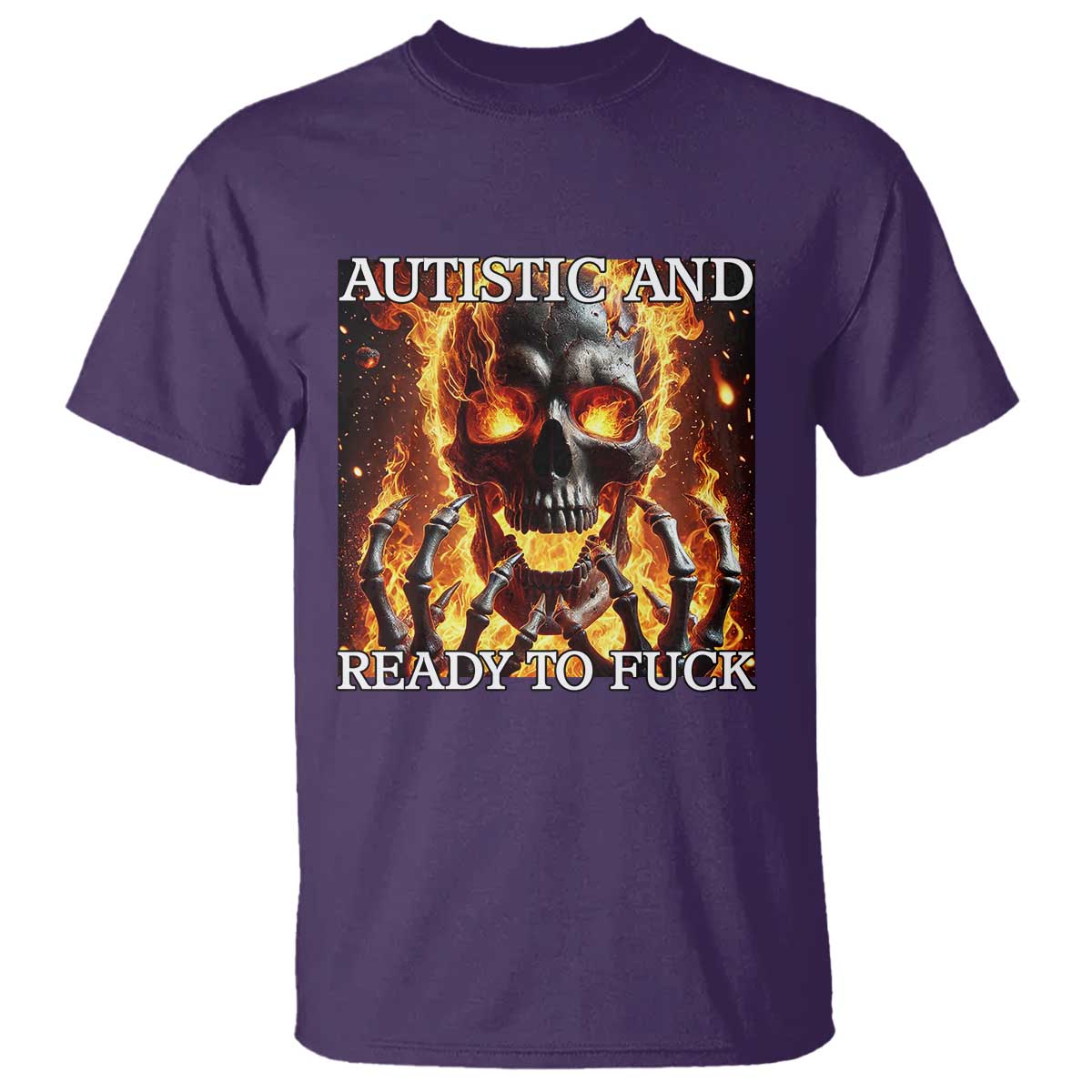 Funny Autistic Fire Skeleton T Shirt Autism Humor Joke TS11 Purple Print Your Wear