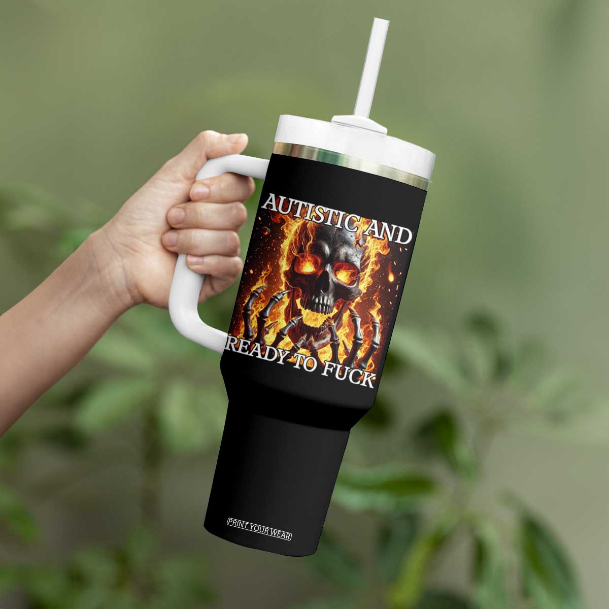 Funny Autistic Fire Skeleton Tumbler With Handle Autism Humor Joke TS11 Print Your Wear