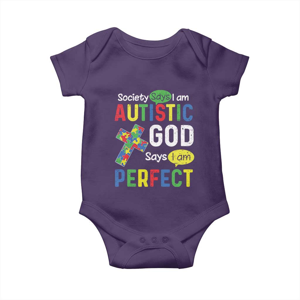 Society Says I Am Autistic God Says I Am Perfect Baby Onesie Autism Awareness TS11 Purple Print Your Wear