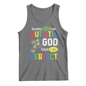 Society Says I Am Autistic God Says I Am Perfect Tank Top Autism Awareness TS11 Black Heather Print Your Wear