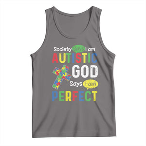 Society Says I Am Autistic God Says I Am Perfect Tank Top Autism Awareness TS11 Deep Heather Print Your Wear