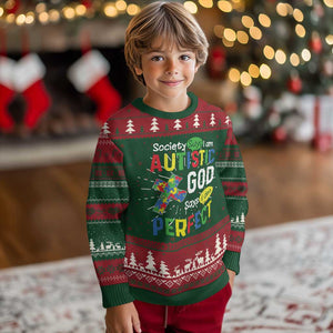 Society Says I Am Autistic God Says I Am Perfect Knit Sweatshirt Autism Awareness TS11 Christmas Print Your Wear