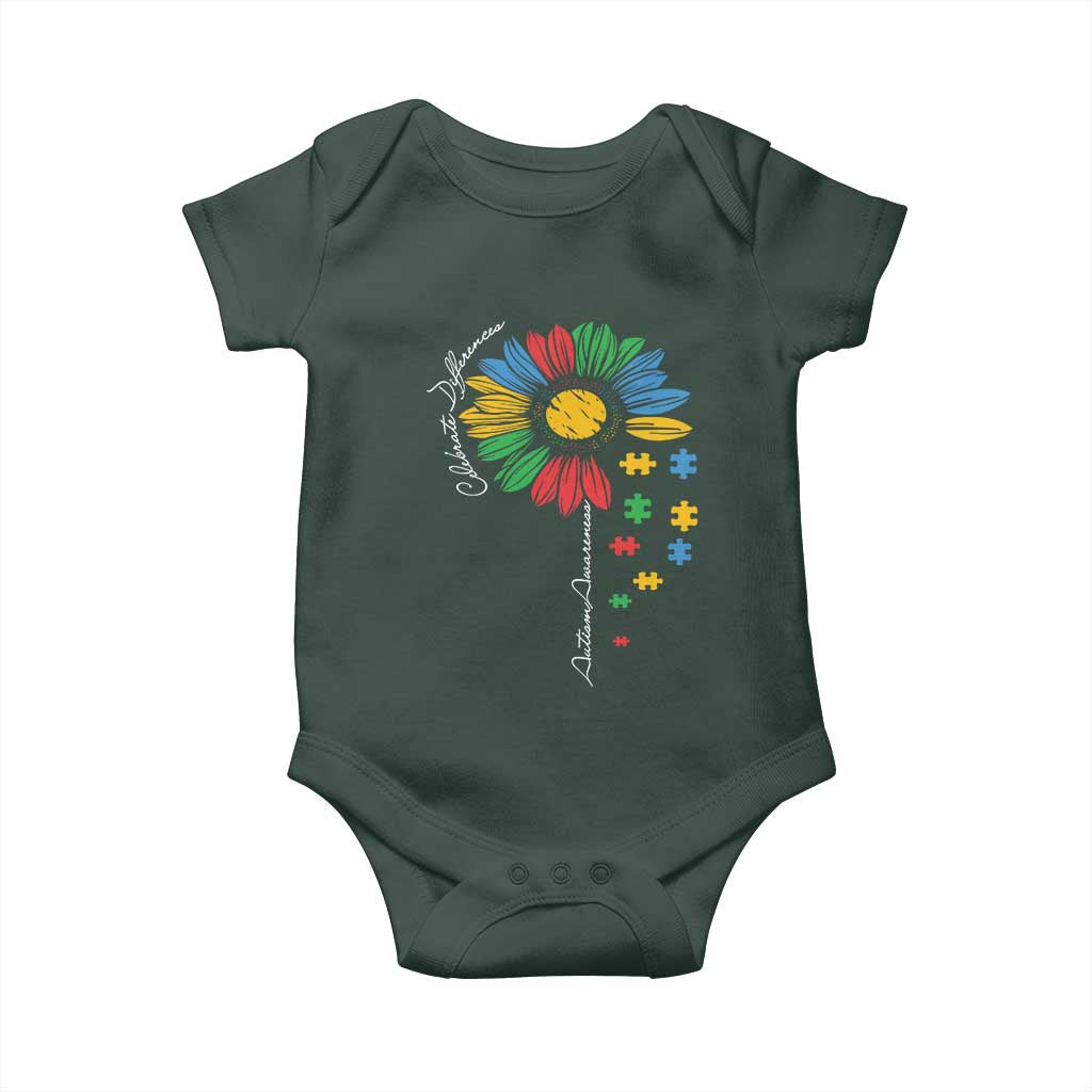 Autism Awareness Celebrate Differences Baby Onesie Sunflower Puzzle Pieces TS11 Print Your Wear