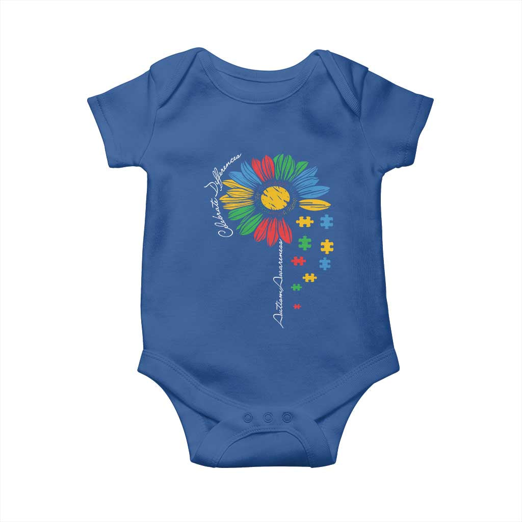 Autism Awareness Celebrate Differences Baby Onesie Sunflower Puzzle Pieces TS11 Royal Blue Print Your Wear