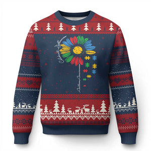 Autism Awareness Celebrate Differences Ugly Christmas Sweater Sunflower Puzzle Pieces TS11 Navy Red Print Your Wear