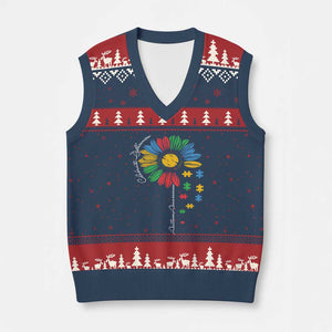 Autism Awareness Celebrate Differences V-Neck Knit Sweater Vest Sunflower Puzzle Pieces TS11 Navy Red Print Your Wear