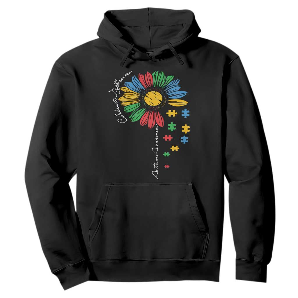 Autism Awareness Celebrate Differences Hoodie Sunflower Puzzle Pieces TS11 Black Print Your Wear