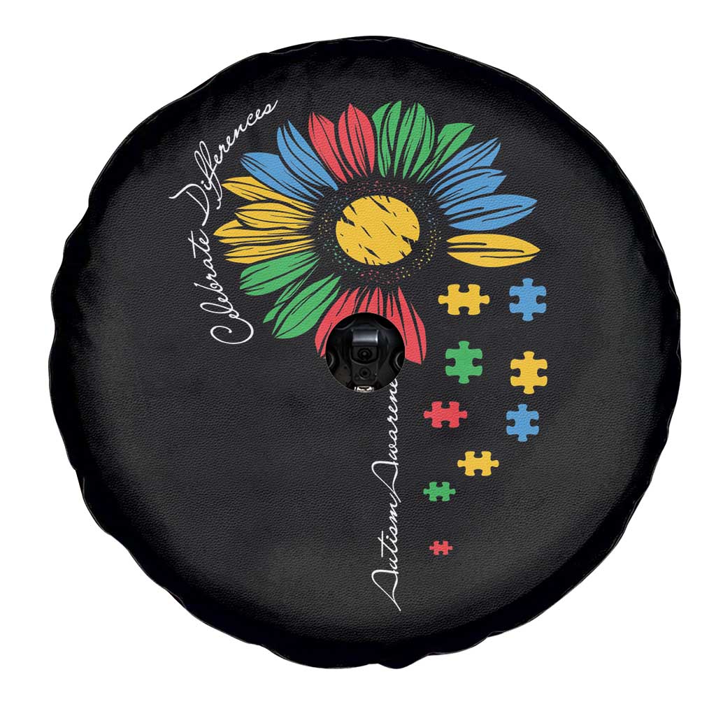 Autism Awareness Celebrate Differences Spare Tire Cover Sunflower Puzzle Pieces TS11 Print Your Wear