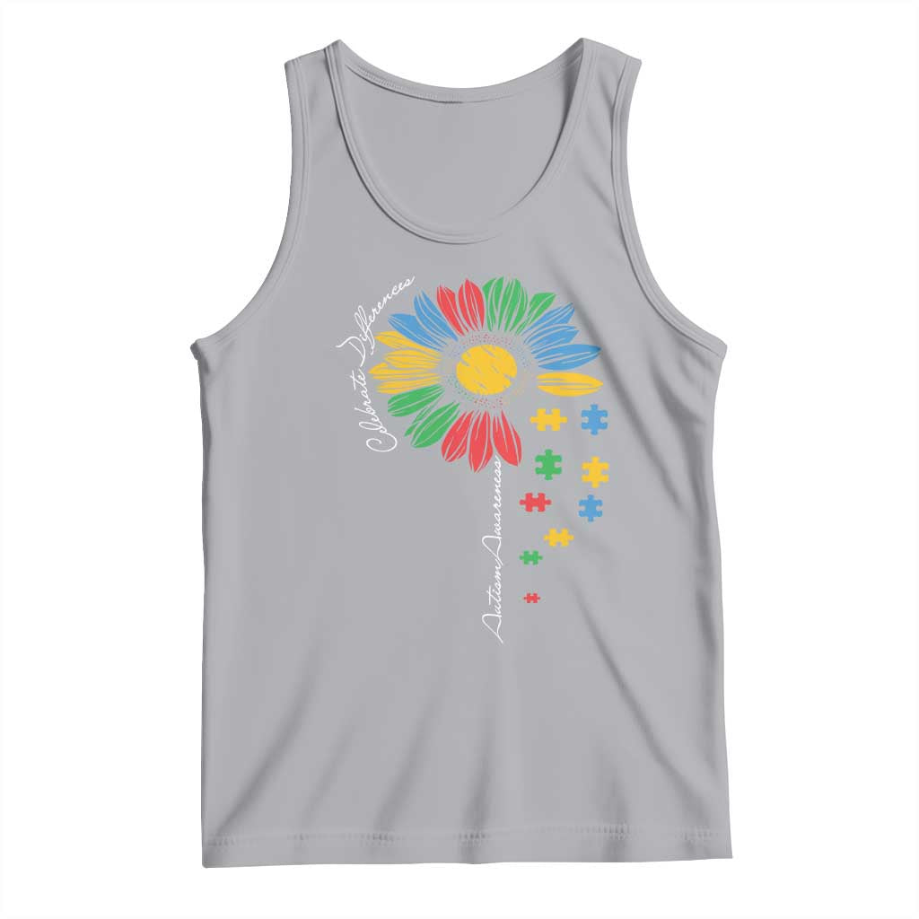 Autism Awareness Celebrate Differences Tank Top Sunflower Puzzle Pieces TS11 Athletic Heather Print Your Wear