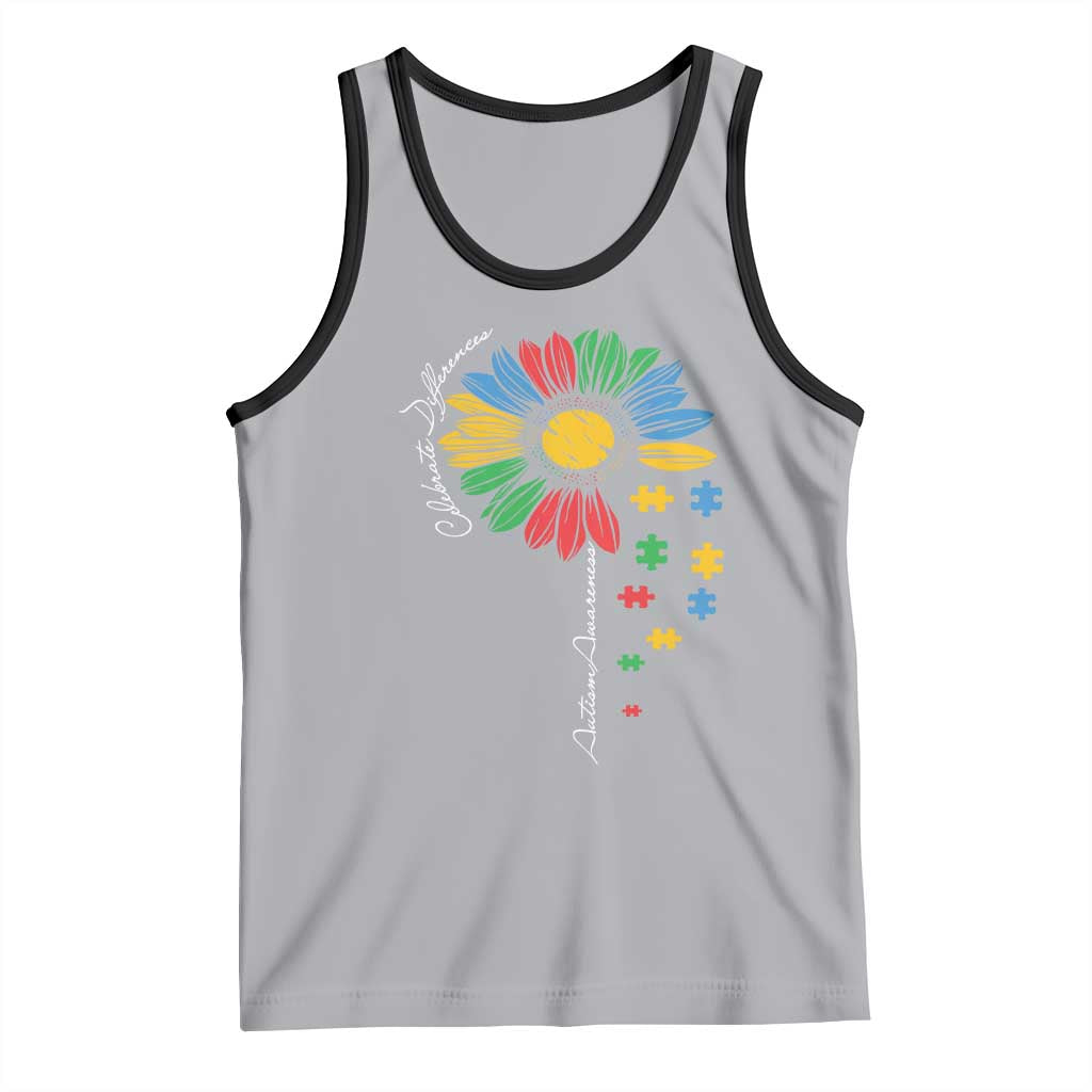 Autism Awareness Celebrate Differences Tank Top Sunflower Puzzle Pieces TS11 Athletic Heather Black Print Your Wear
