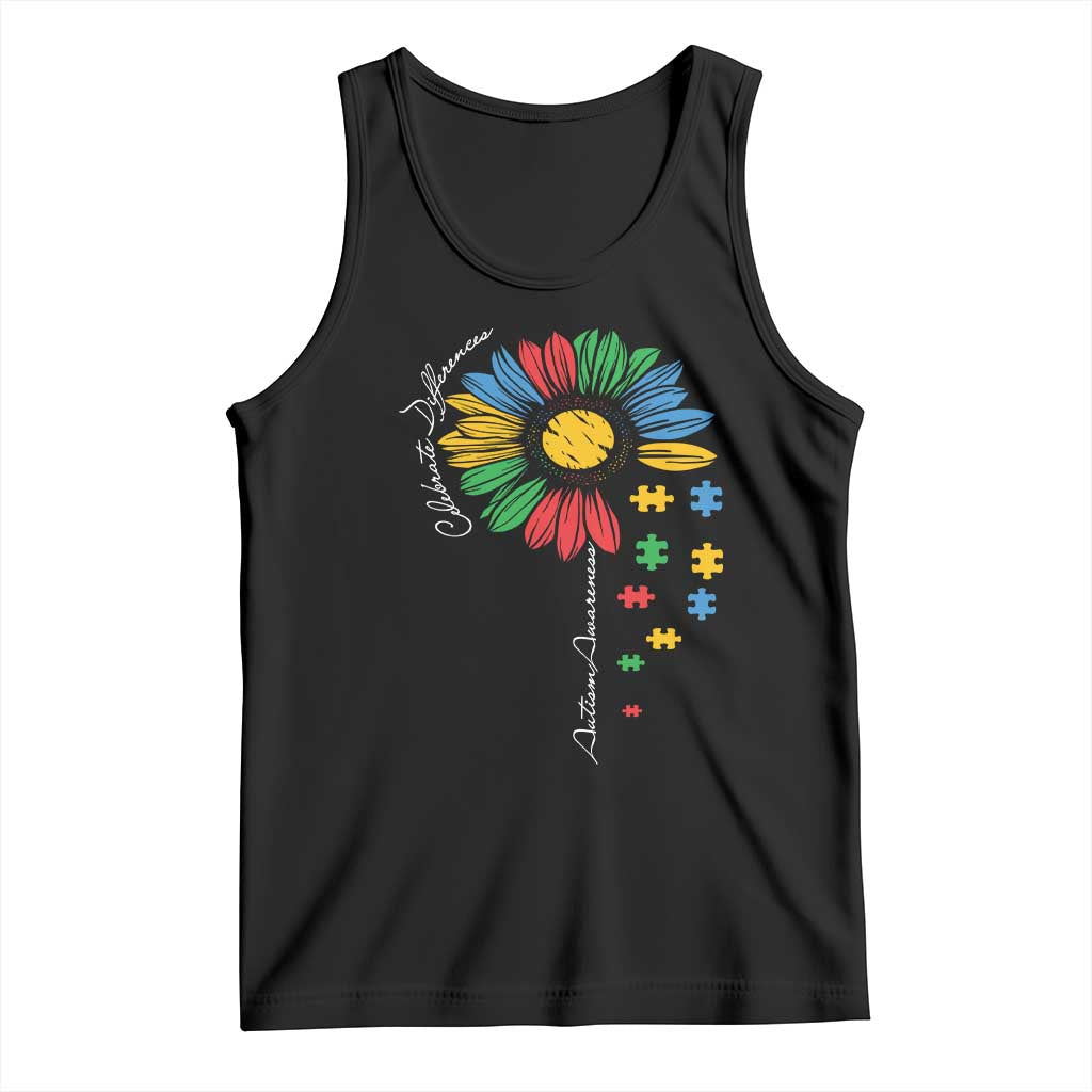 Autism Awareness Celebrate Differences Tank Top Sunflower Puzzle Pieces TS11 Black Print Your Wear