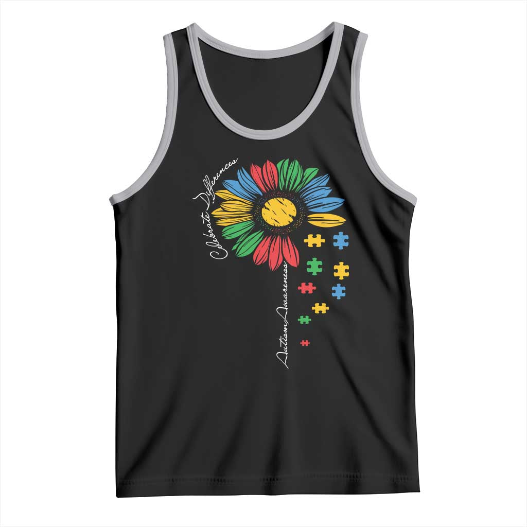 Autism Awareness Celebrate Differences Tank Top Sunflower Puzzle Pieces TS11 Black Athletic Heather Print Your Wear