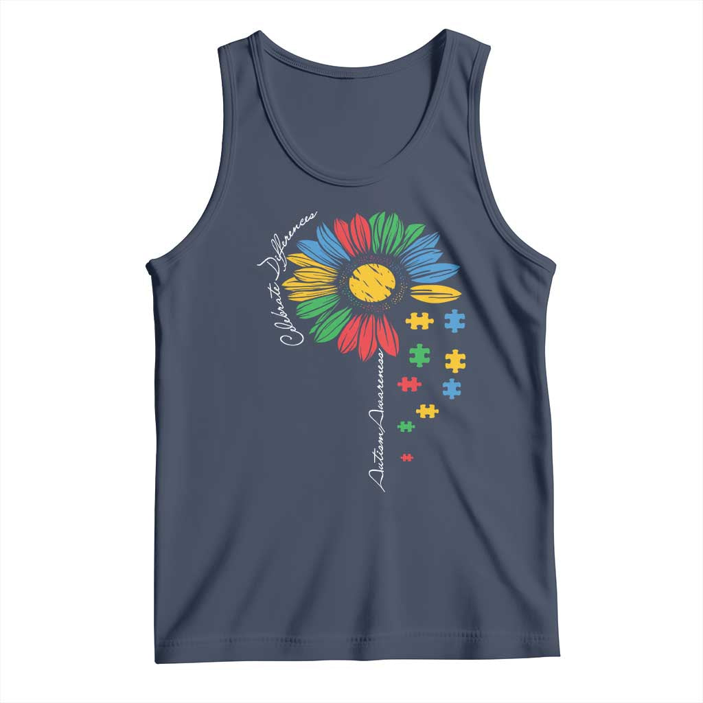 Autism Awareness Celebrate Differences Tank Top Sunflower Puzzle Pieces TS11 Navy Print Your Wear