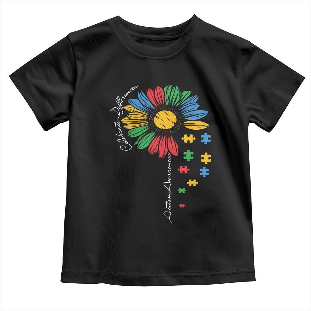 Autism Awareness Celebrate Differences Toddler T Shirt Sunflower Puzzle Pieces TS11 Black Print Your Wear