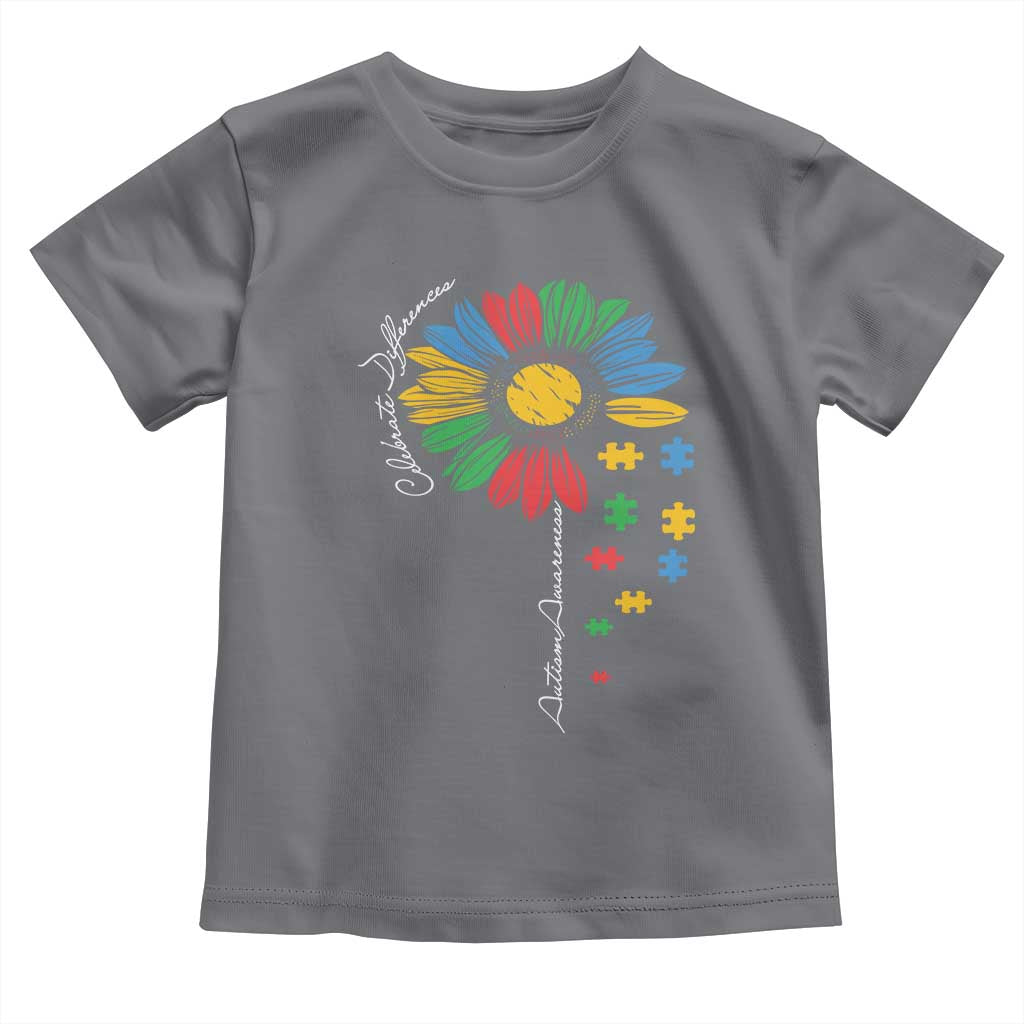 Autism Awareness Celebrate Differences Toddler T Shirt Sunflower Puzzle Pieces TS11 Charcoal Print Your Wear