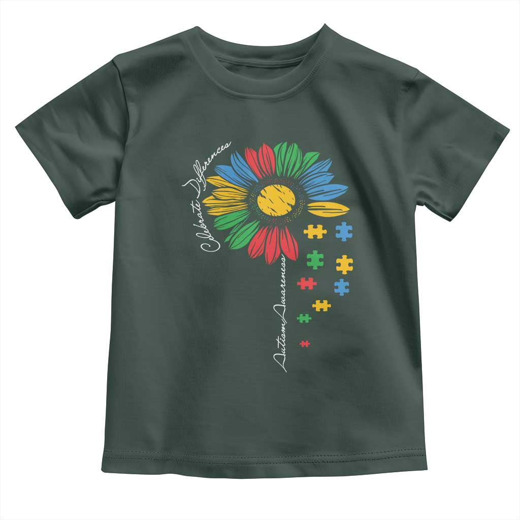 Autism Awareness Celebrate Differences Toddler T Shirt Sunflower Puzzle Pieces TS11 Dark Forest Green Print Your Wear