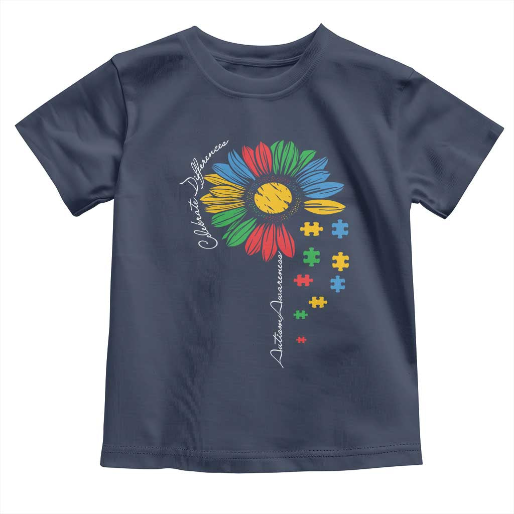 Autism Awareness Celebrate Differences Toddler T Shirt Sunflower Puzzle Pieces TS11 Navy Print Your Wear