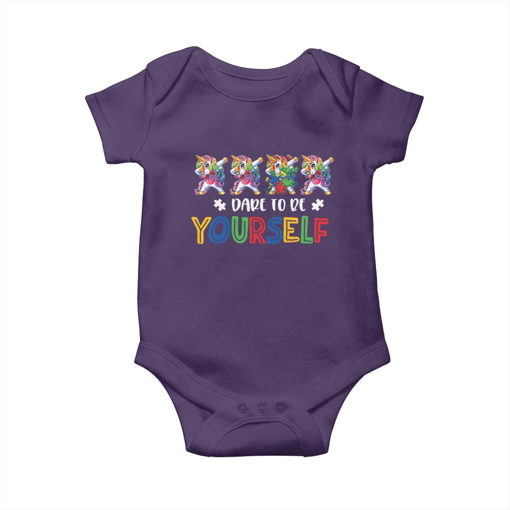 Funny Autism Awareness Dare To Be Yourself Baby Onesie Dabbing Unicorn TS11 Purple Print Your Wear