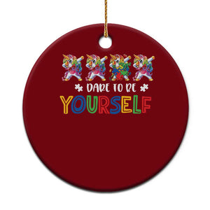 Funny Autism Awareness Dare To Be Yourself Ceramic Ornament Dabbing Unicorn TS11 1pc Red Print Your Wear