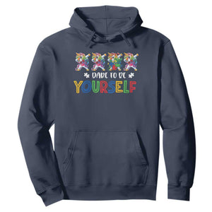 Funny Autism Awareness Dare To Be Yourself Hoodie Dabbing Unicorn TS11 Navy Print Your Wear