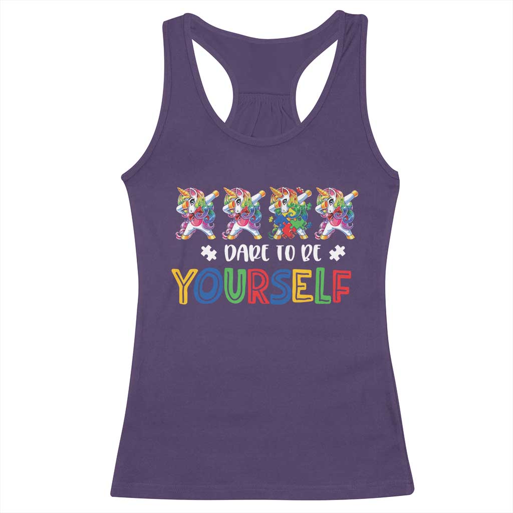 Funny Autism Awareness Dare To Be Yourself Racerback Tank Top Dabbing Unicorn TS11 Purple Print Your Wear