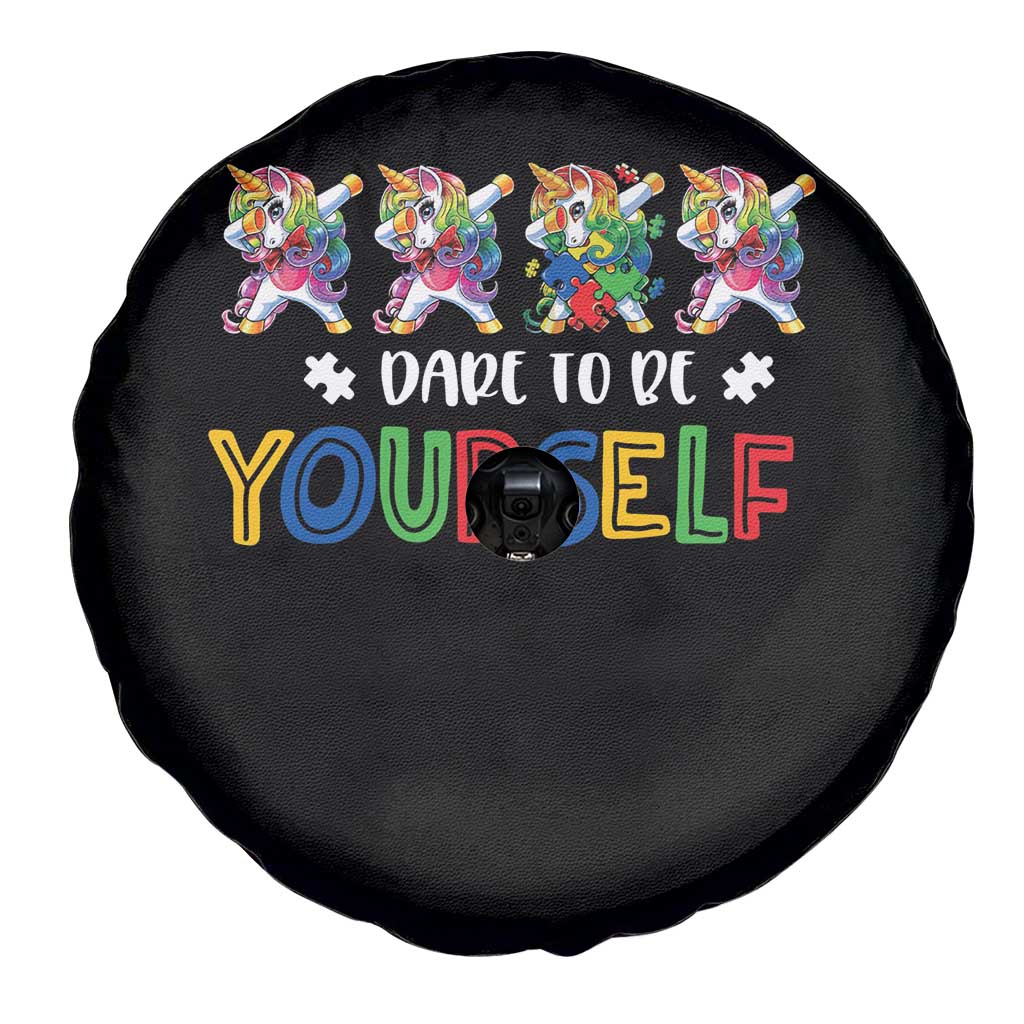 Funny Autism Awareness Dare To Be Yourself Spare Tire Cover Dabbing Unicorn TS11 Print Your Wear