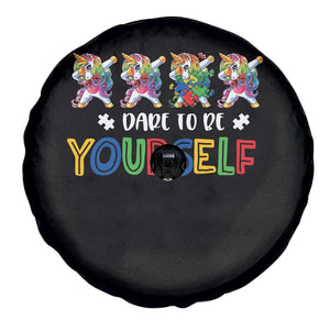 Funny Autism Awareness Dare To Be Yourself Spare Tire Cover Dabbing Unicorn TS11 Print Your Wear