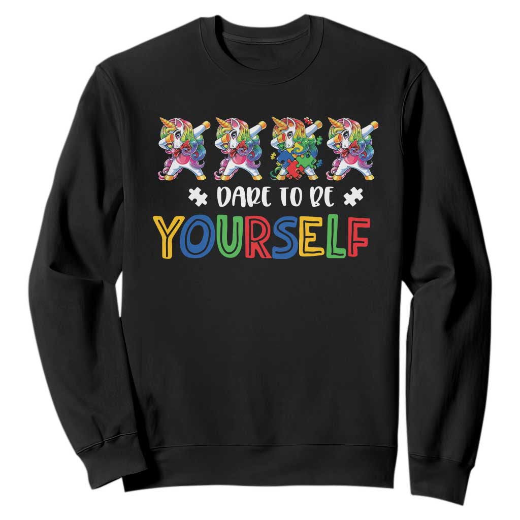 Funny Autism Awareness Dare To Be Yourself Sweatshirt Dabbing Unicorn TS11 Black Print Your Wear