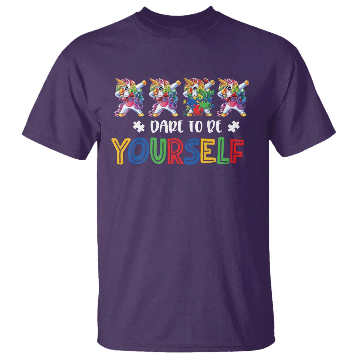 Funny Autism Awareness Dare To Be Yourself T Shirt Dabbing Unicorn TS11 Purple Print Your Wear