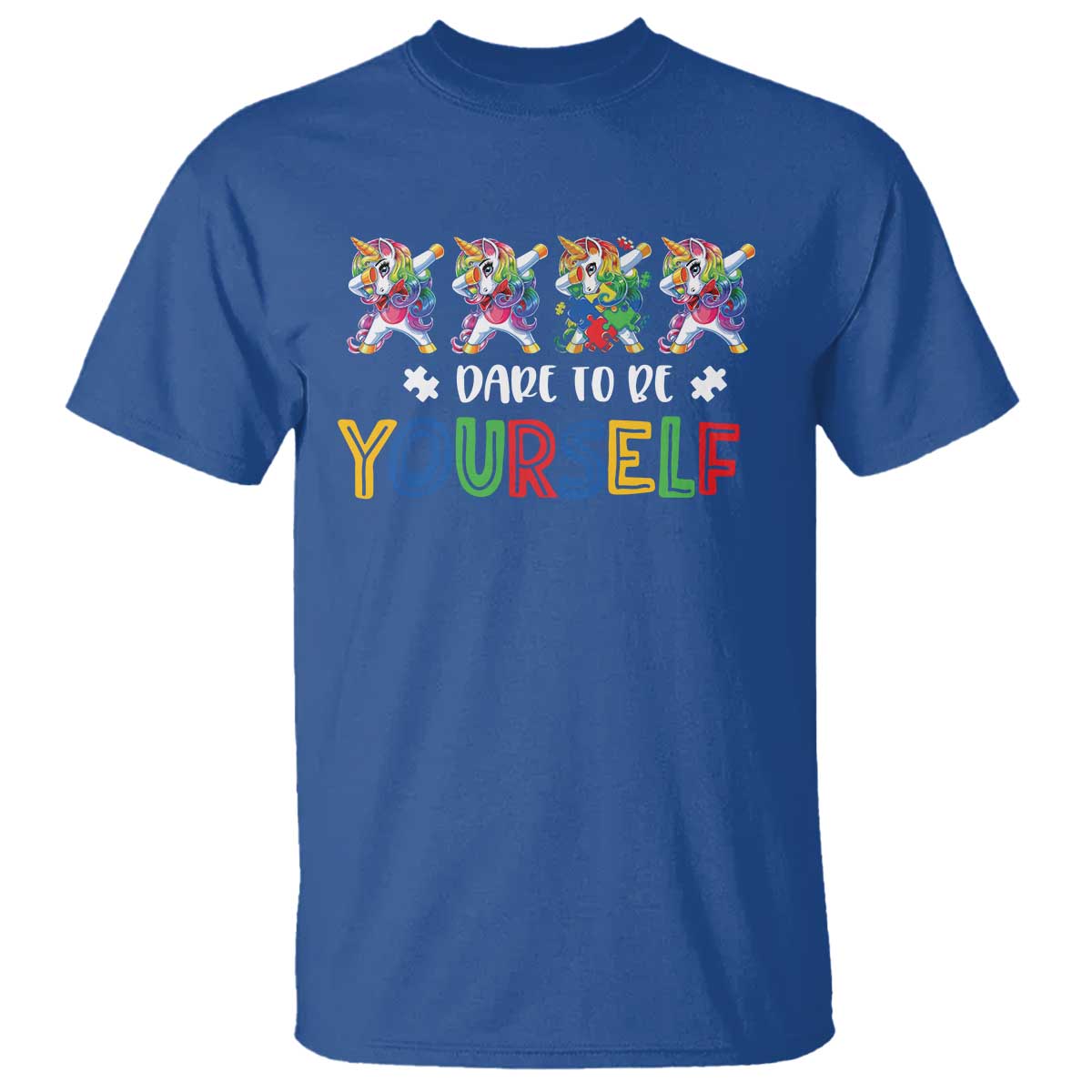 Funny Autism Awareness Dare To Be Yourself T Shirt Dabbing Unicorn TS11 Royal Blue Print Your Wear