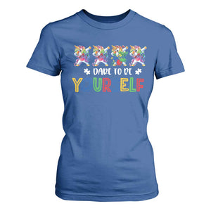 Funny Autism Awareness Dare To Be Yourself T Shirt For Women Dabbing Unicorn TS11 Royal Blue Print Your Wear