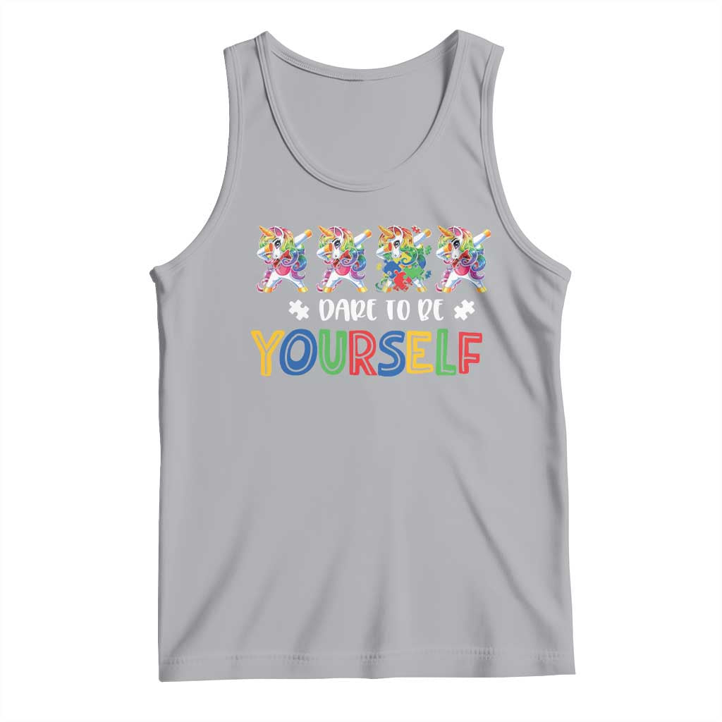Funny Autism Awareness Dare To Be Yourself Tank Top Dabbing Unicorn TS11 Athletic Heather Print Your Wear